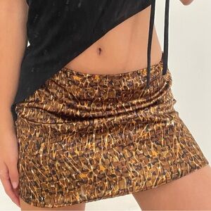 Enduring Kairos Bella Mini Skirt Brown Amber Abstract Print